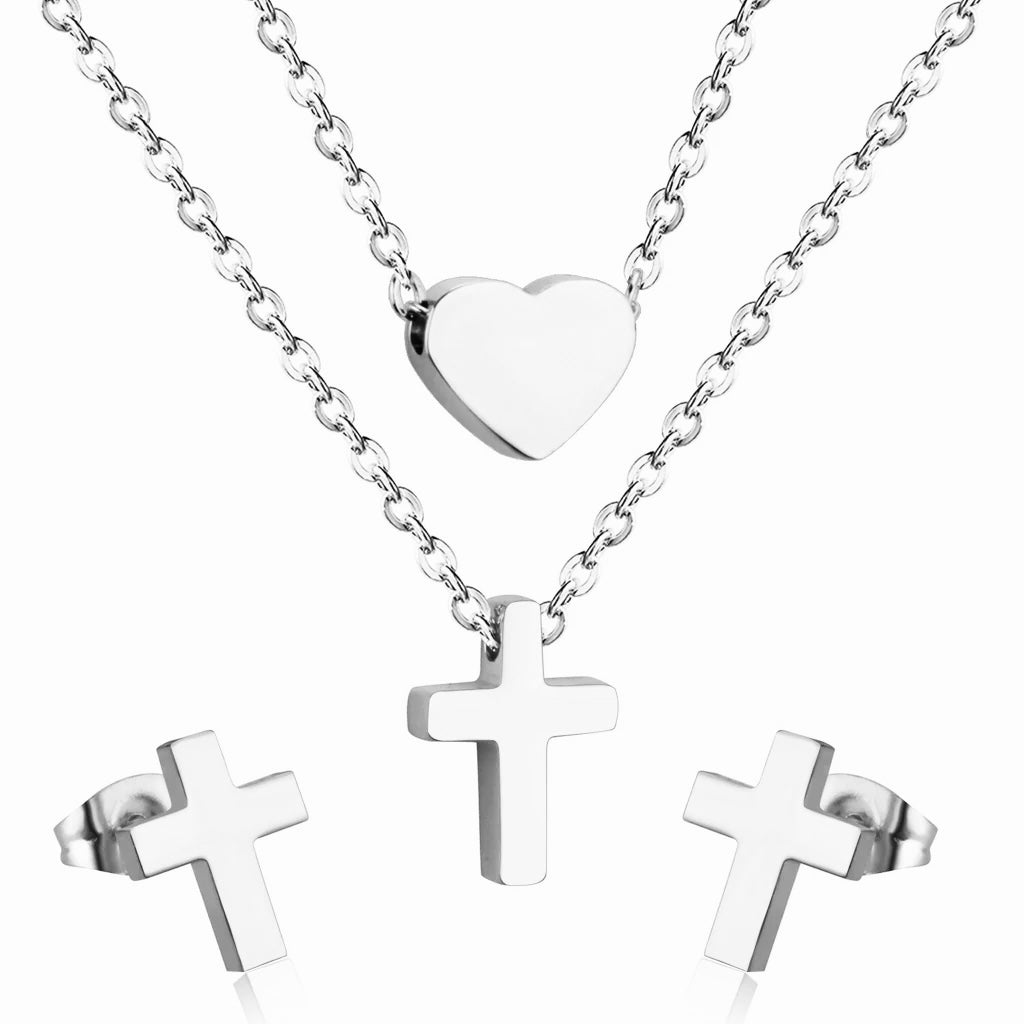 Cross Current Necklace & Earrings Set ~ Waterproof