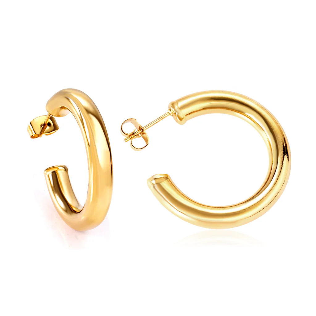 Gold Curl Hoop Earrings ~ Waterproof