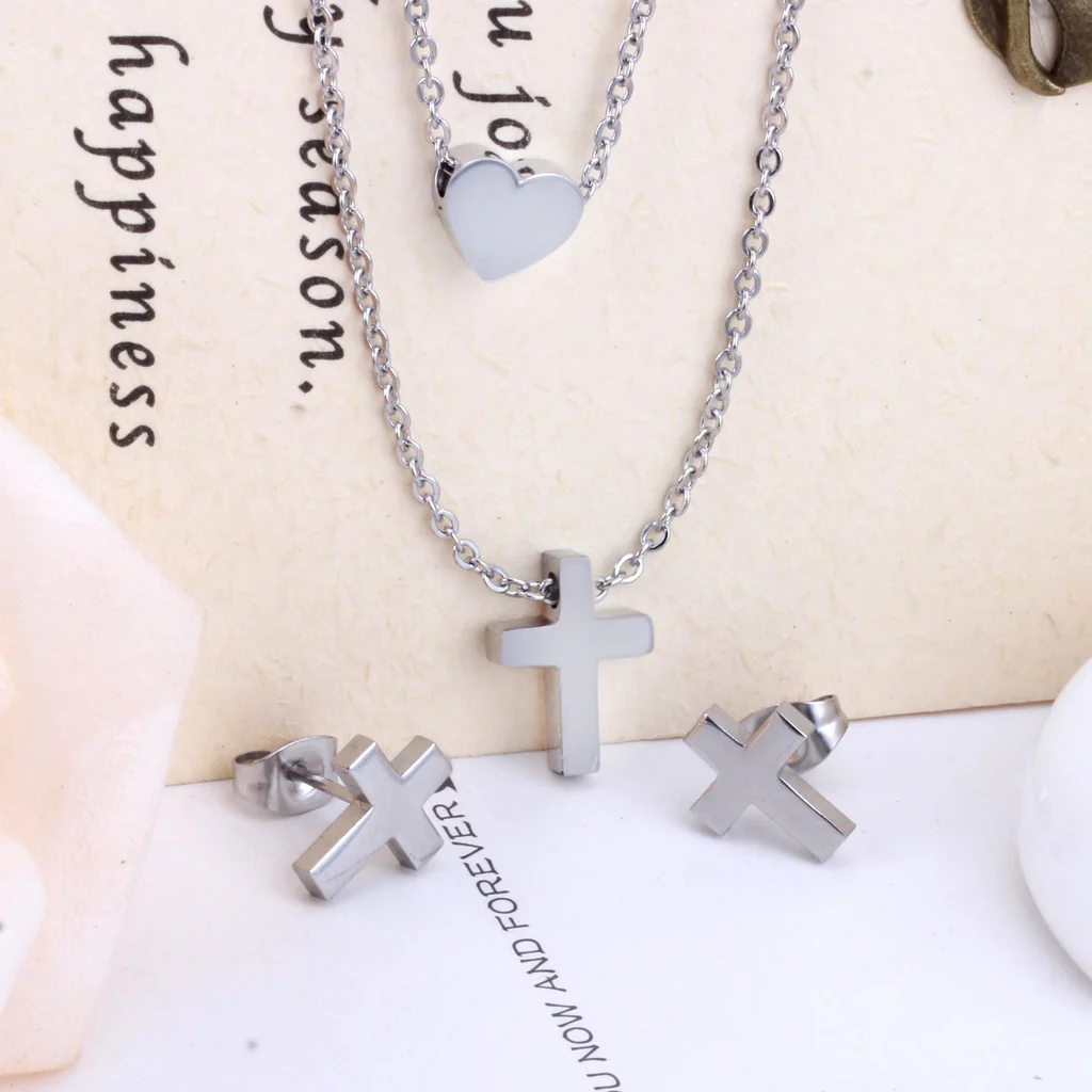 Cross Current Necklace & Earrings Set ~ Waterproof