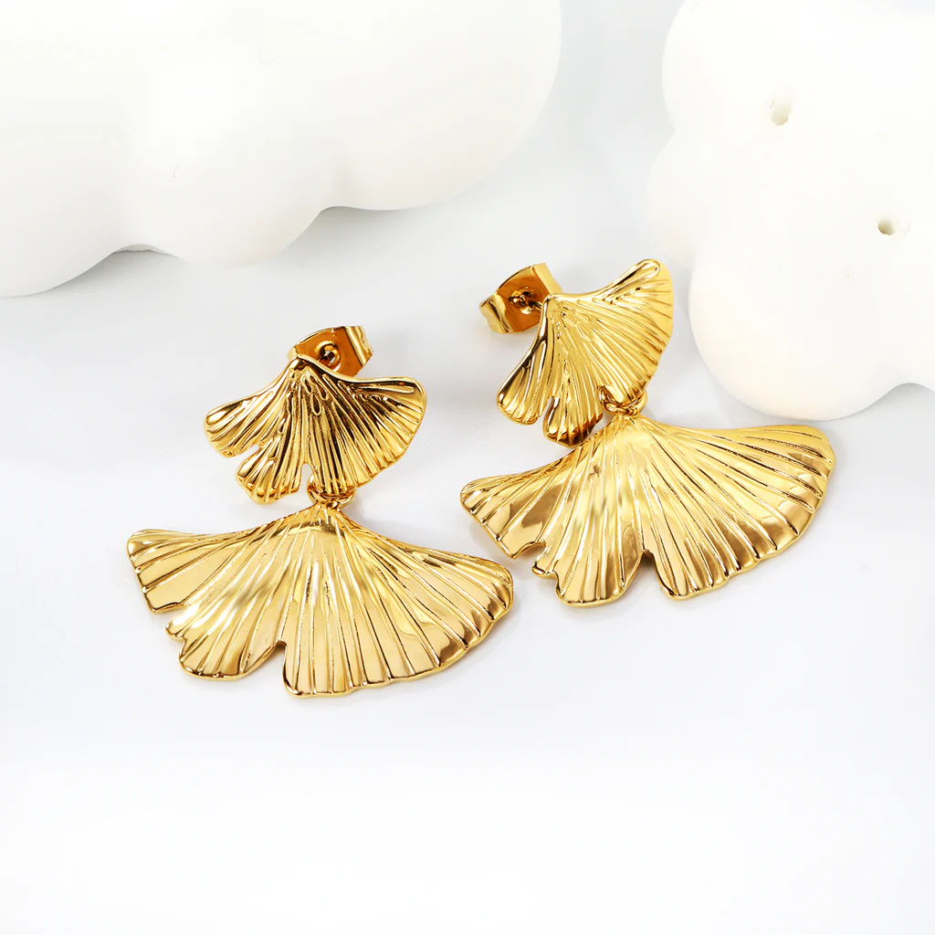 Gold Ginko Earrings ~ Waterproof