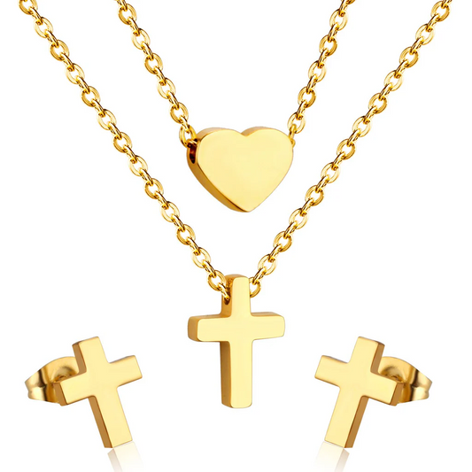 Cross Current Necklace & Earrings Set ~ Waterproof