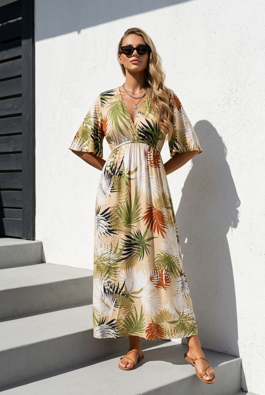 Bali Breeze Dress ~ Palm Print