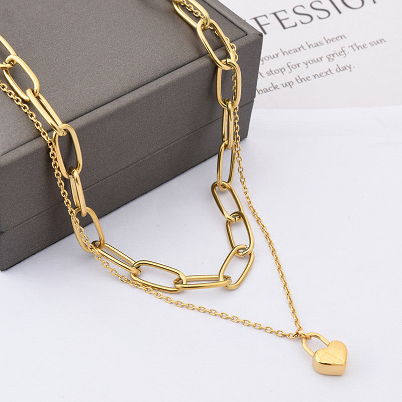 Locked In Love Layered Necklace ~ Waterproof