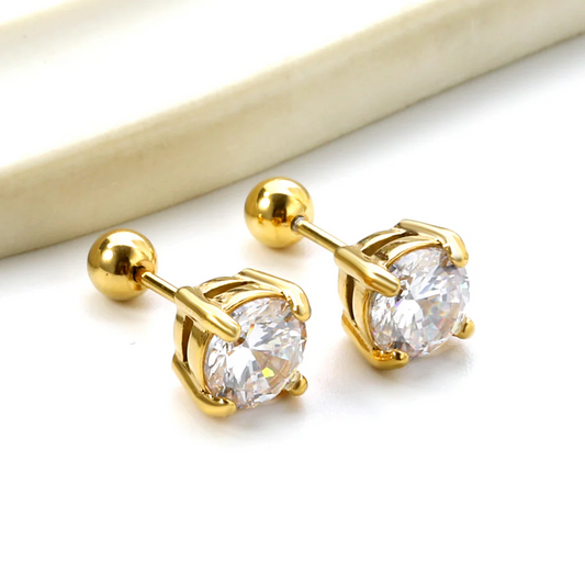 Crystal Bolt Gold Studs ~ Waterproof
