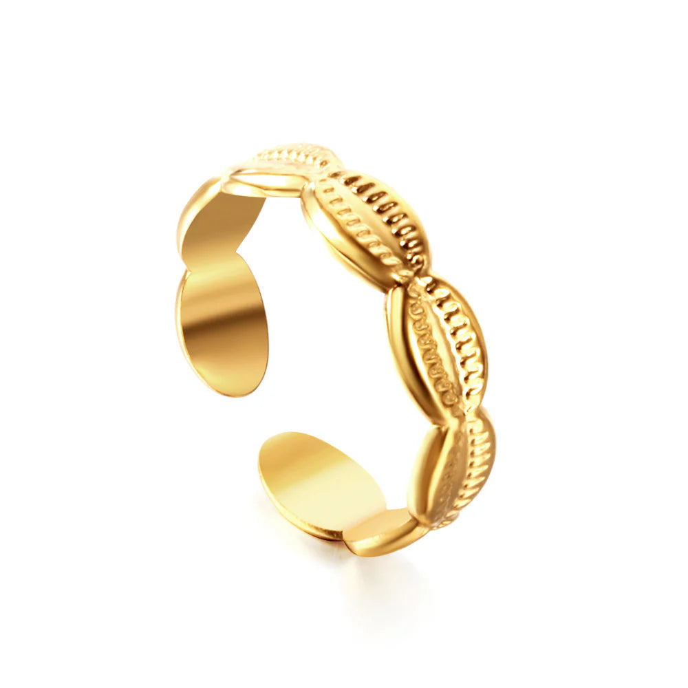 Cowrie Gold Adjustable Ring ~ Waterproof