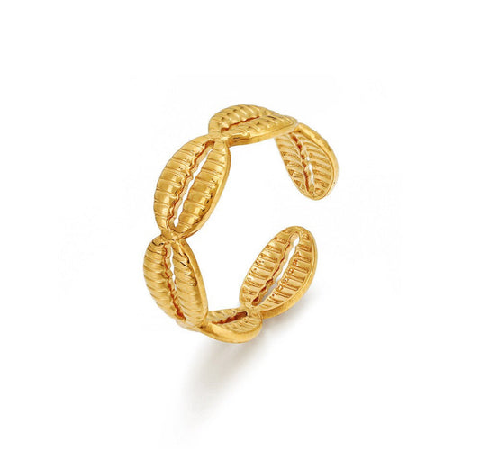 Cowrie Gold Adjustable Ring ~ Waterproof