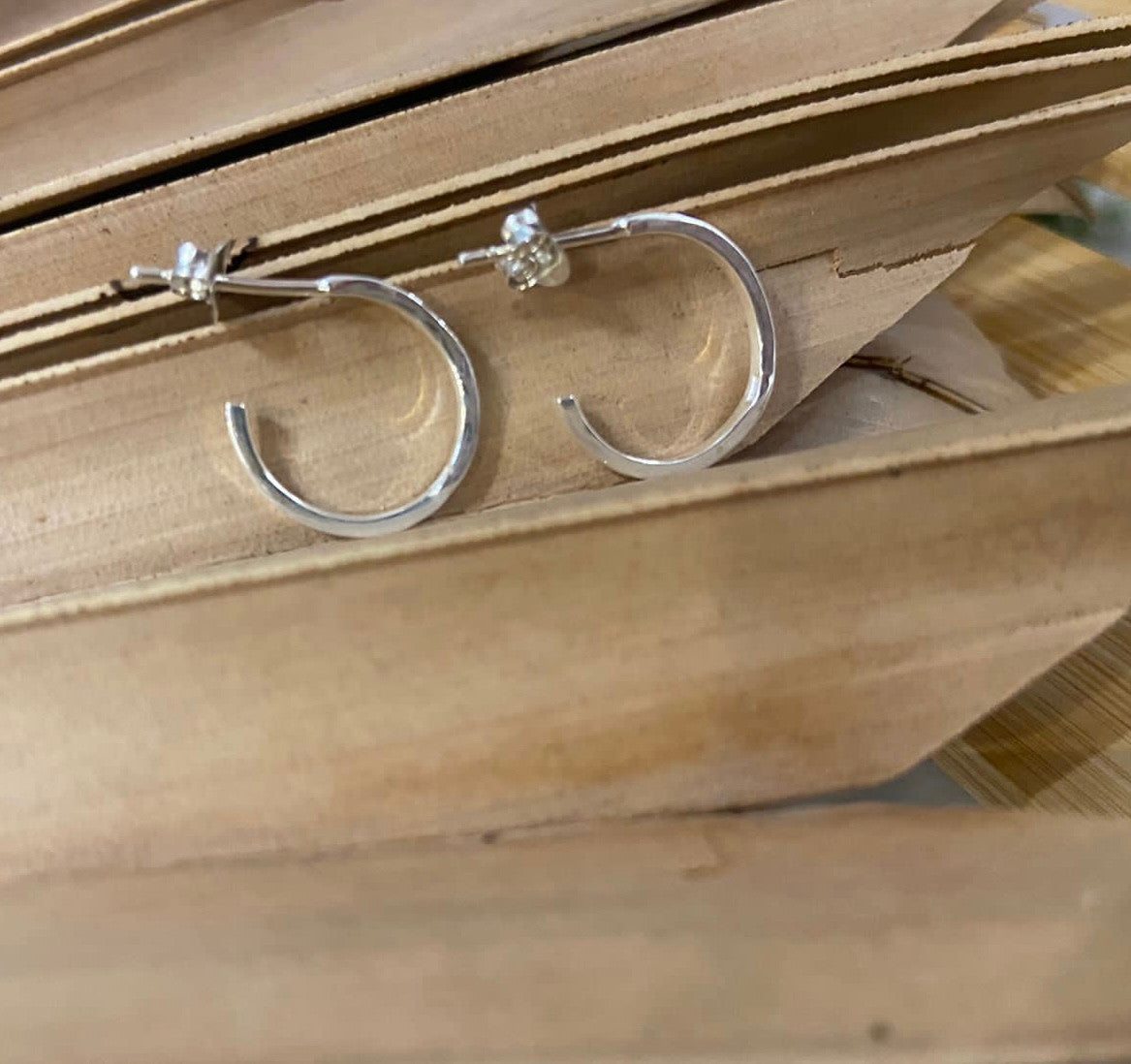 Hammered 925 Silver Half Hoops