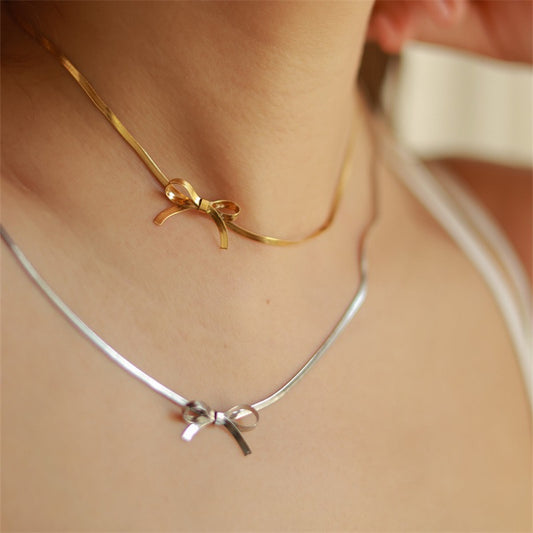 Petite Promise Bow Necklace ~ Waterproof
