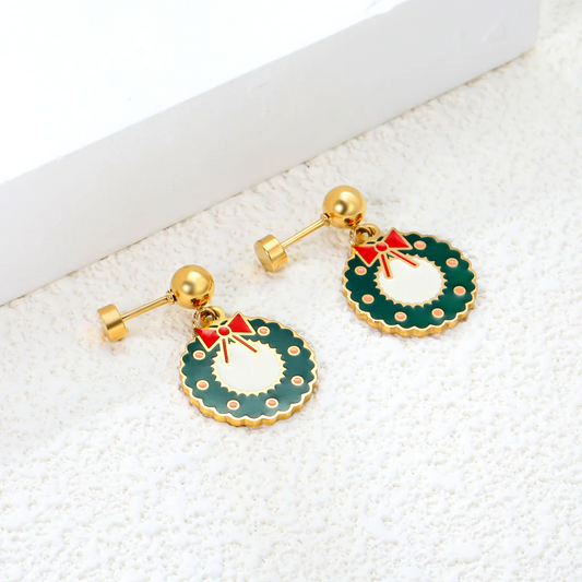 Holly Wreath Earrings ~ Waterproof