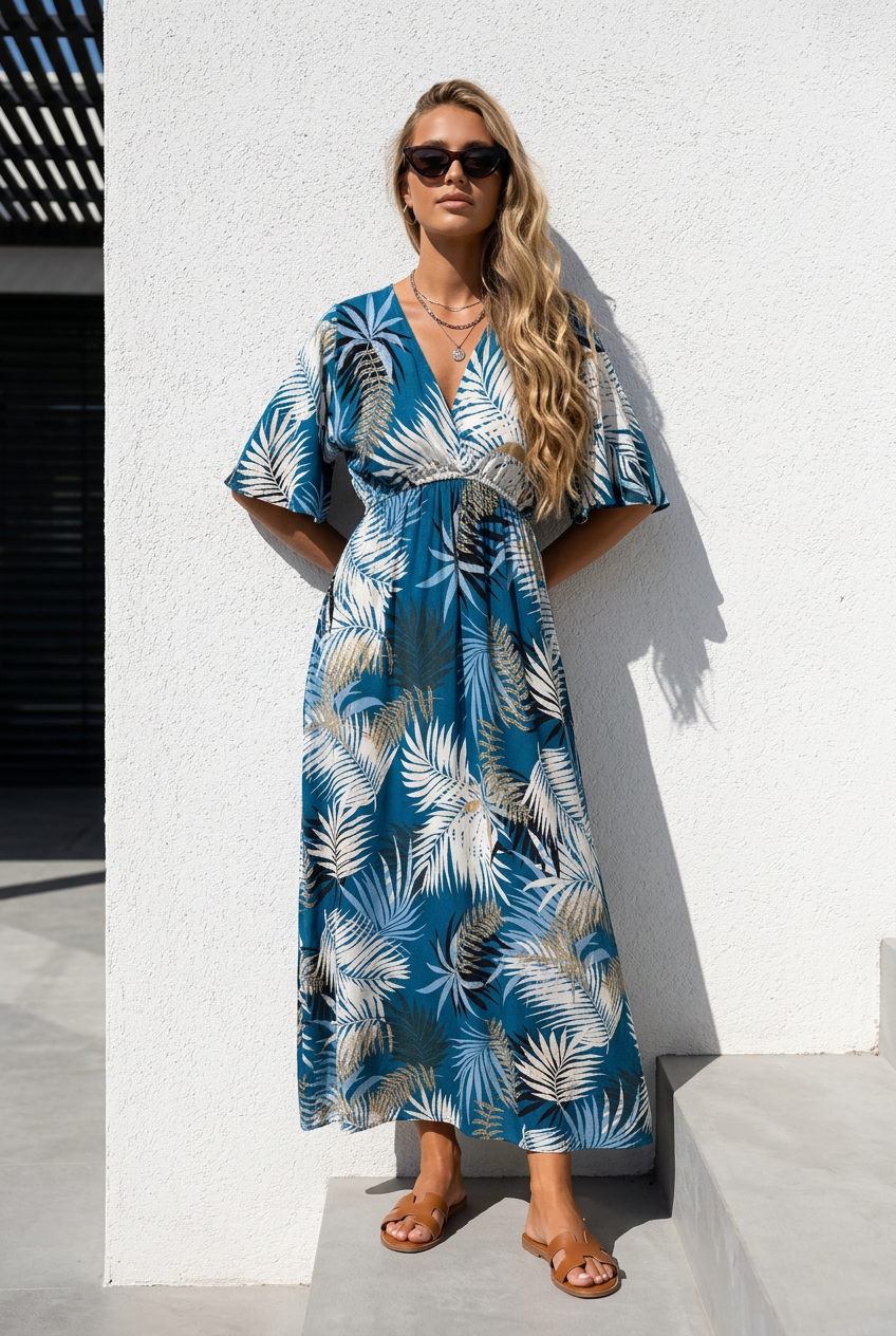 Bali Breeze Dress ~ Palm Print