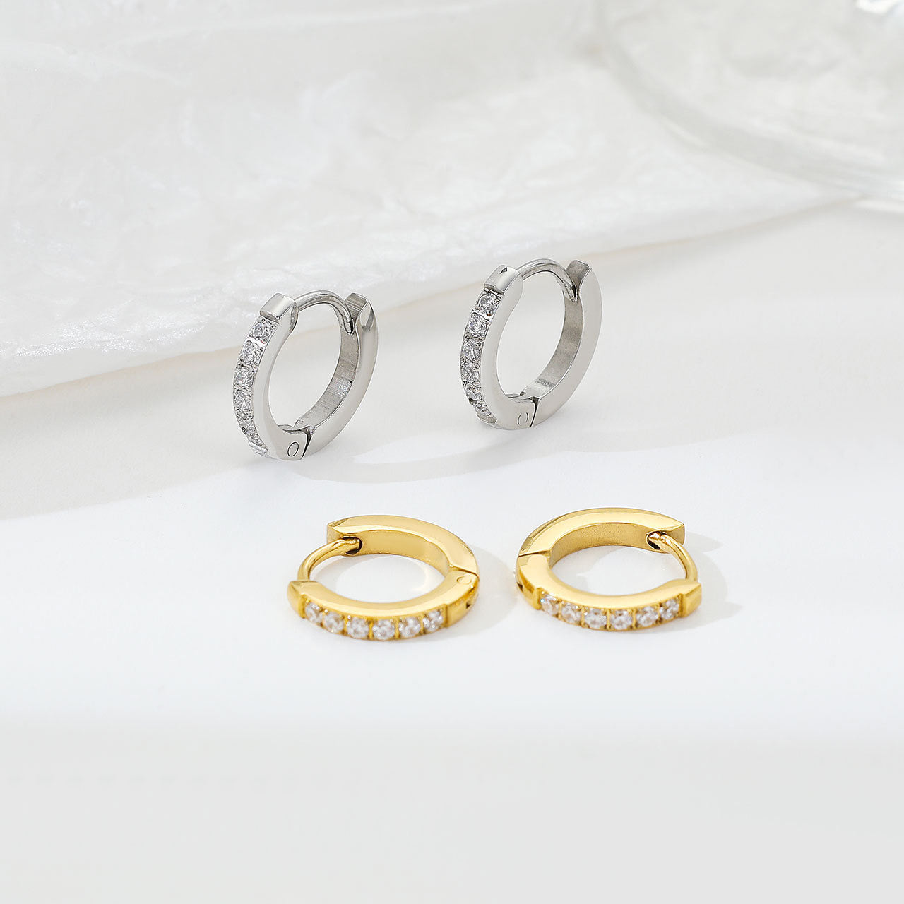 Sculpted Current Diamante Hoops ~ Waterproof