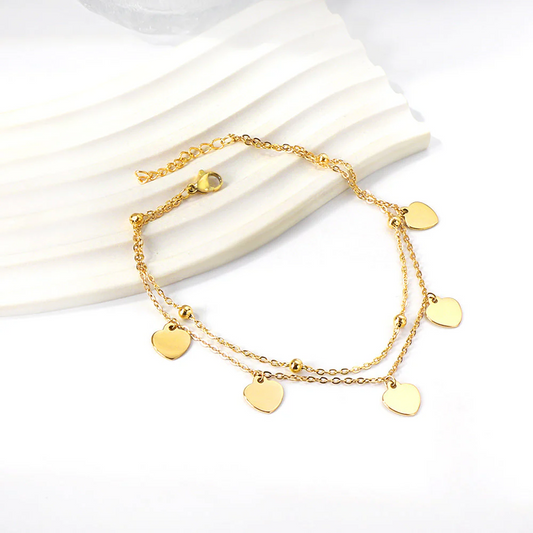 Layered Heart Anklet ~ Waterproof