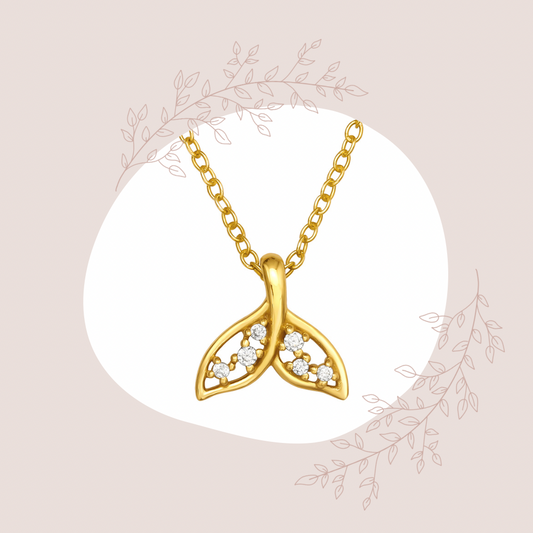 CZ Whale's Tail Gold Plated 925 Silver Necklace