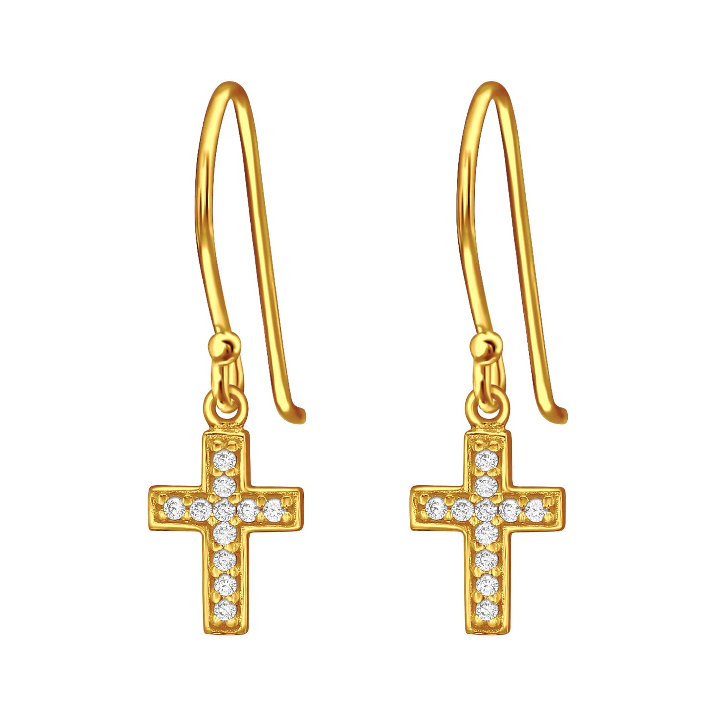 CZ Gold Cross 925 Silver Earrings