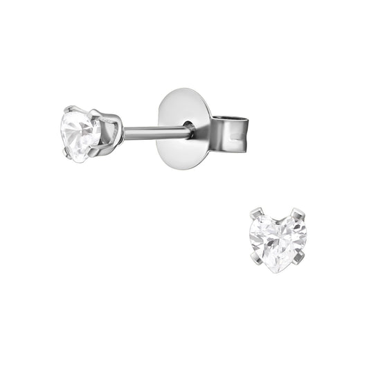 Surgical Steel CZ Heart Studs