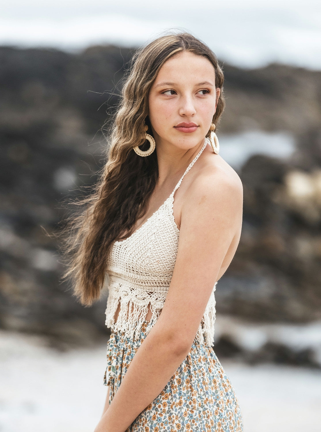 Sunny Breeze Crochet Top ~ Beige