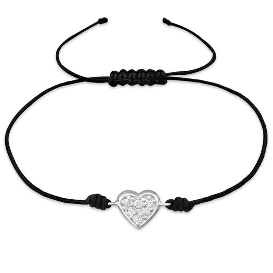 925 Silver CZ Heart Corded Bracelet