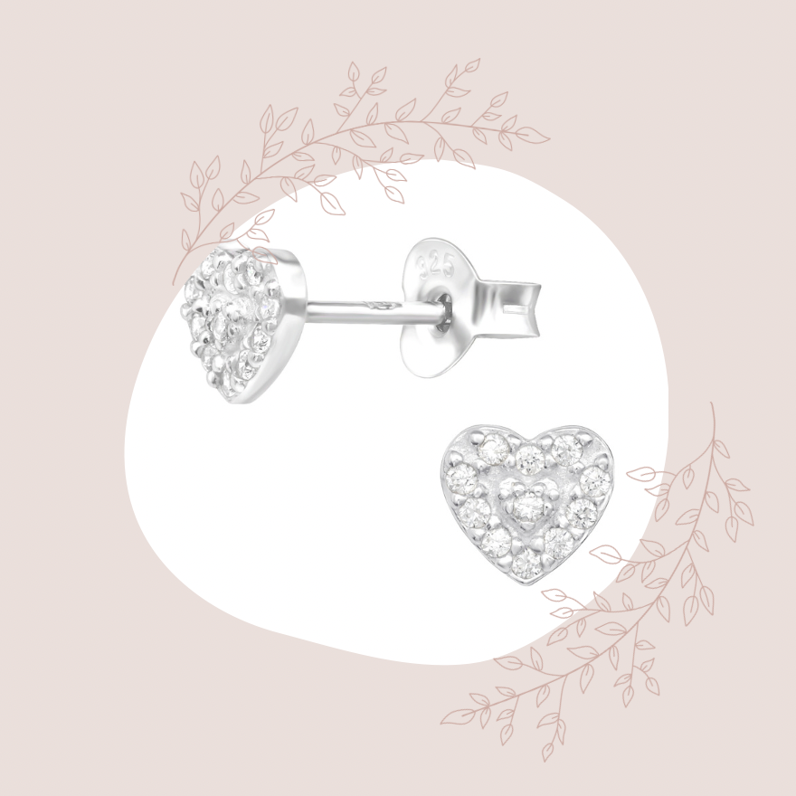 Iris 925 Silver CZ Heart Studs