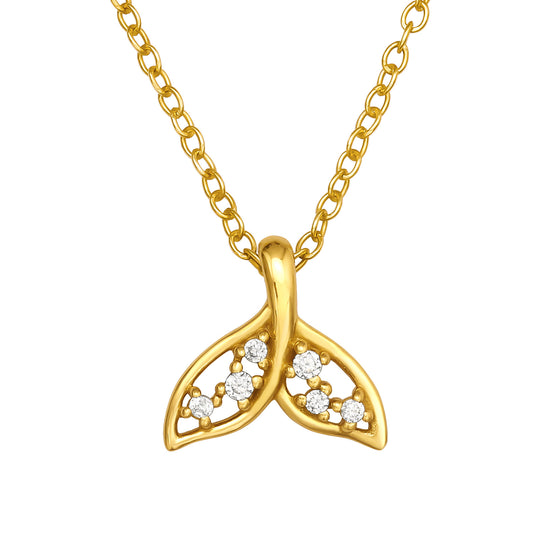 CZ Whale's Tail Gold Plated 925 Silver Necklace