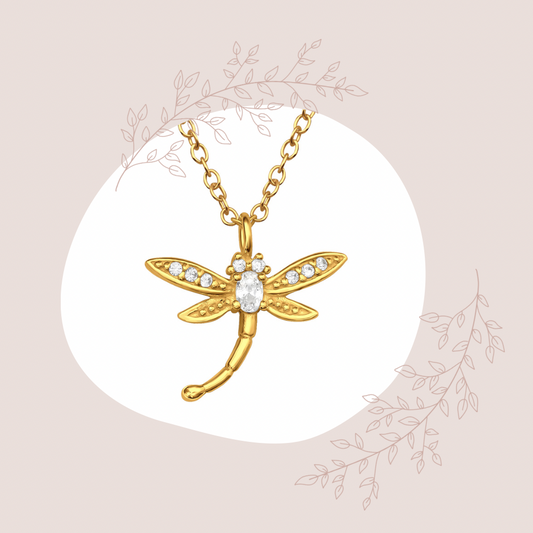 CZ Dragonfly Gold Plated 925 Silver Necklace